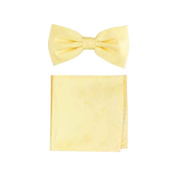 Spring Yellow Bow Tie Set | Formal Woodgrain Bow Tie + Pocket Handkerchief in Spring Yellow