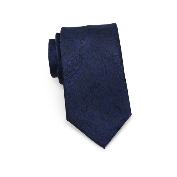 Midnight Blue Paisley Necktie | Mens Tie in Dark Navy with Woven Paisley Pattern