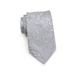 Silver Paisley Tie | Formal Silver Mens Tie with Paisley Design