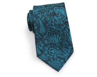 Peacock Tie | Paisley Mens Tie in Peacock Teal | Mens Neckties in Dark Turquoise Teal with Paisley Design