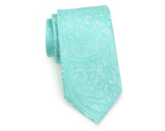 Aqua Paisley Tie | Aqua Turquoise Blue Mens Tie with Paisley Design