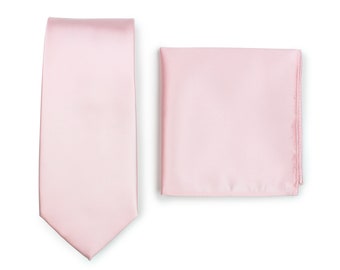 Blush Necktie & Pocket Square Set - Wedding Tie Set in Blush Pink