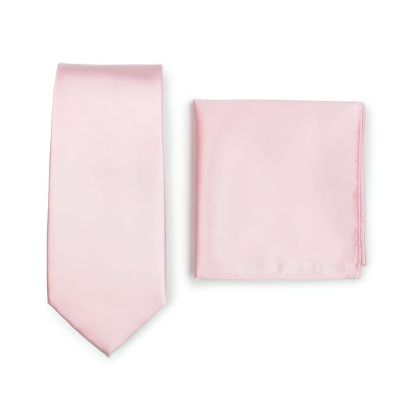 Blush Necktie & Pocket Square Set - Wedding Tie Set in Blush Pink