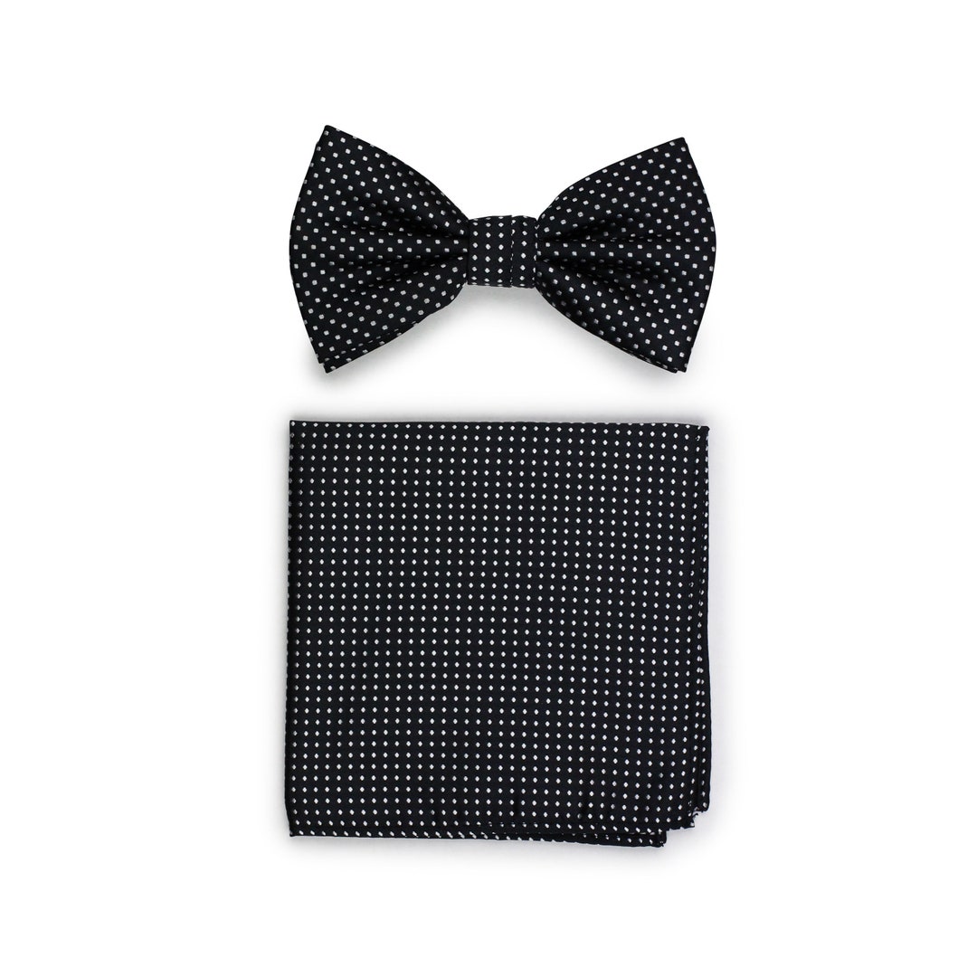 Black Bow Tie Set Mens Black Bow Ties and Hanky Formal Etsy