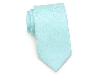 Robins Egg Blue Paisley Tie | Light Aqua Colored Mens Paisley Necktie