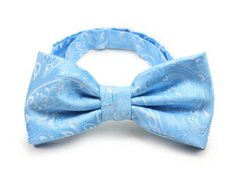 Sky Blue Bow Tie | Formal Paisley Bowtie in Light Sky Blue