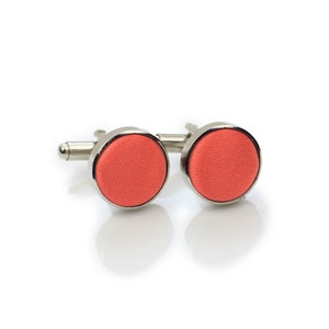 Coral Cufflinks | Men&#39;s Cufflinks in Coral | Neon Coral Cufflink Studs | Wedding Cufflink Sets in Coral Color | Formal Cufflinks in Coral