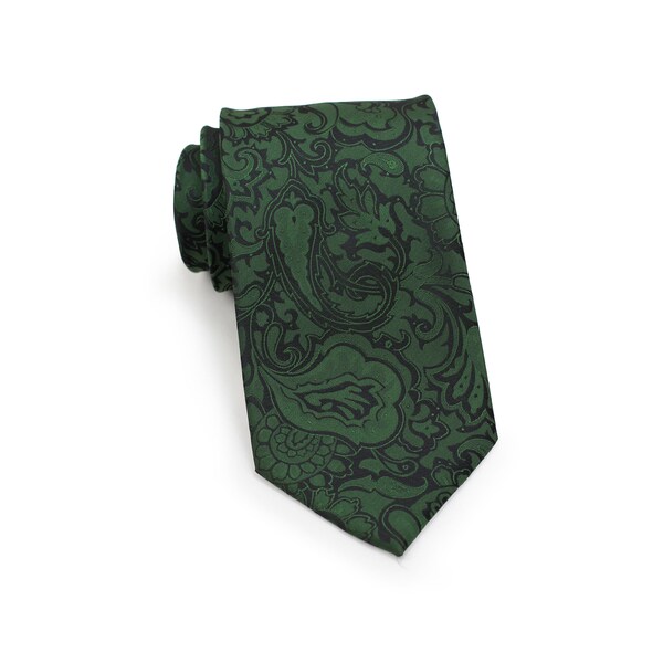 Forest Green Paisley Tie | Forest Green Paisley Necktie | Mens Paisley Designer Tie in Forest Green Black | Dark Green Wedding Paisley Tie