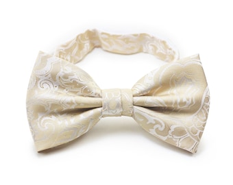 Champagne Paisley Bow Tie | Mens Bow Tie in Champagne Cream with Paisley Design | Ivory, Cream, Champagne Paisley designer Bow Ties