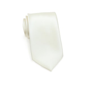 Cream Wedding Tie | Solid Cream Colored Men&#39;s Tie with Satin Finish | Groom and Groomsmen Tie in Cream - 3.25&quot; width