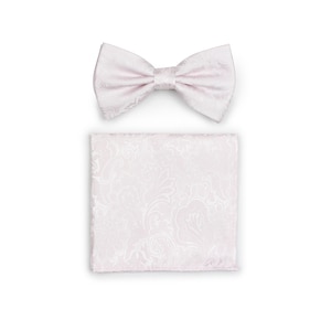 Blush Paisley Bow Tie Set | Bow Tie and Pocket Square Set in Blush with Paisley Design | Formal Wedding Bow Ties in Blush Paisley