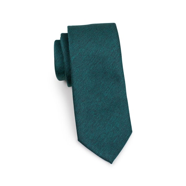 Dark Green Skinny Tie | Matte Woolen Necktie in Dark Gem Green