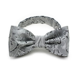Mercury Silver Bow Tie | Dressy Bow Tie in Silver Gray Paisley Designer Weave