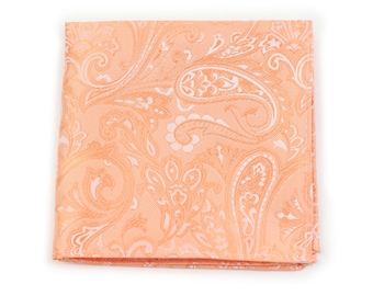 Peach Pocket Square | Formal Paisley Suit Hanky in Peach Orange