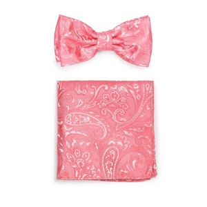 Coral Paisley Tie Set Mens Necktie and Hanky Set in Coral Pink Paisley Design image 6