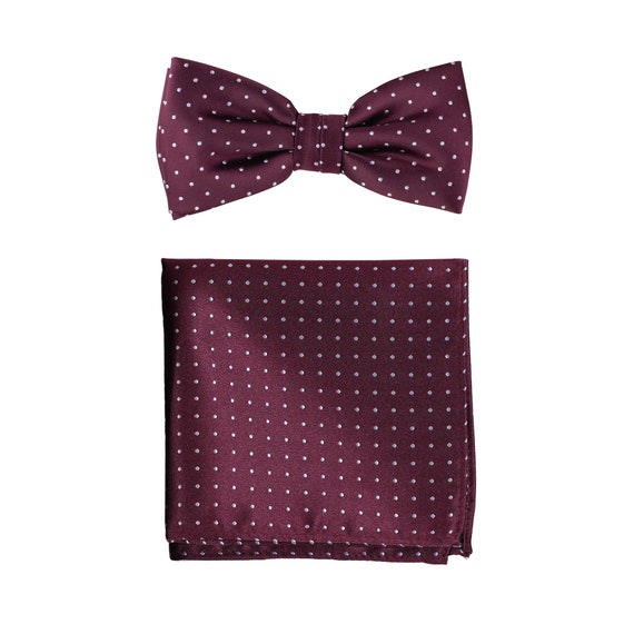 burgundy tie with white polka dots