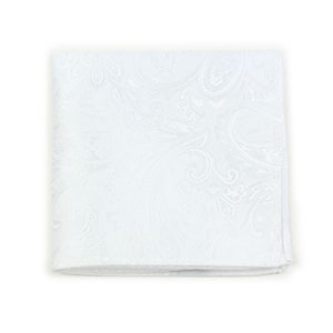White Suit Hanky | Formal White Pocket Square with Paisley Pattern