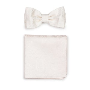 Ivory Bow Tie Set | Mens Bow Tie + Pocket Square in Ivory Paisley Design