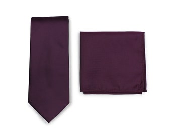Grape Purple Matte Textured Tie Set | Mens Necktie and Pocket Square in Grape Purple with Matte Finish Microtexture
