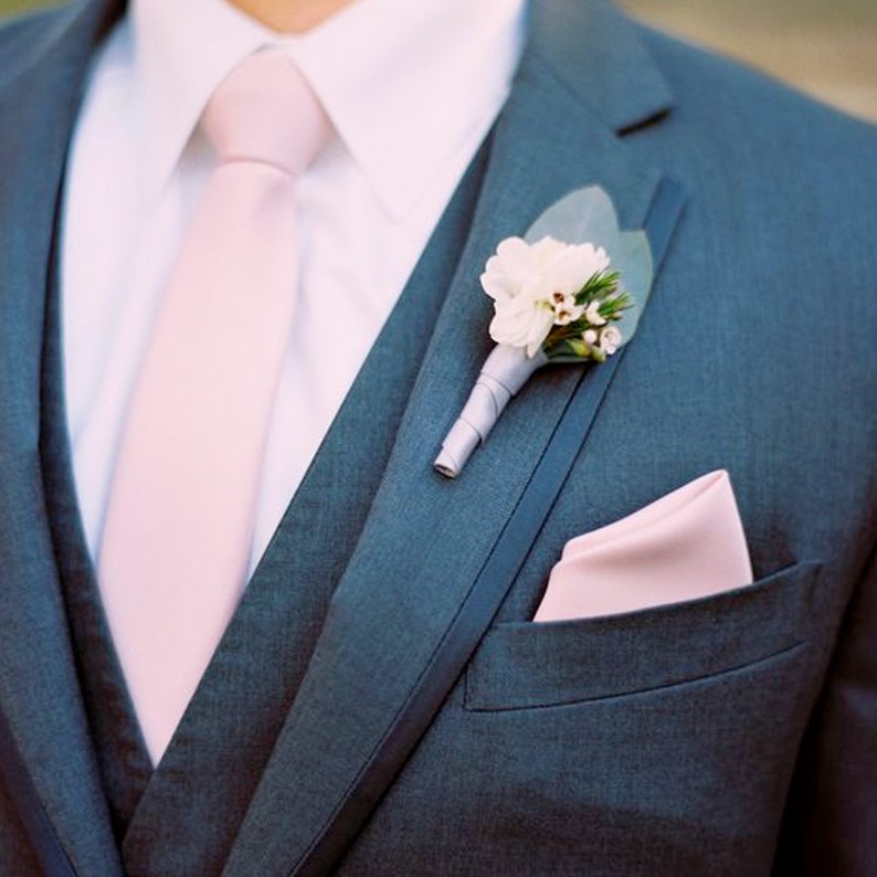 Blush Necktie & Pocket Square Set Wedding Tie Set in Blush Pink image 4