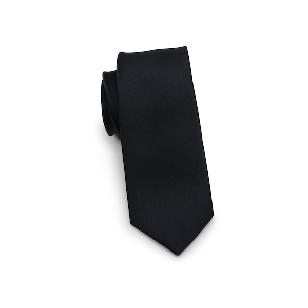 Black Kids Tie | Solid Black Boys Necktie | Kids Sized Tie in Solid Black with Satin Finish (fits ages 5 - 12 years old)