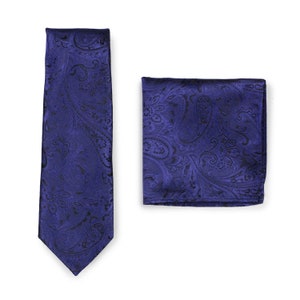 Ultramarine Blue Tie Set | Mens Paisley Tie + Matching Pocket Square Combo in Ultramarine