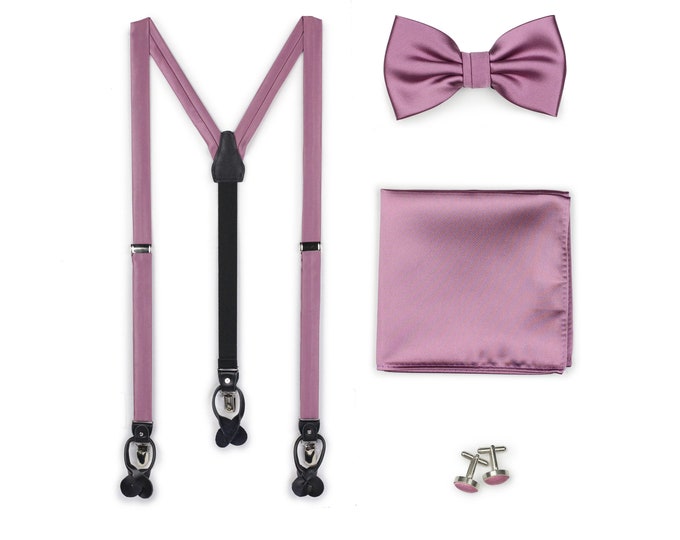 mens rose gold bow tie and suspenders