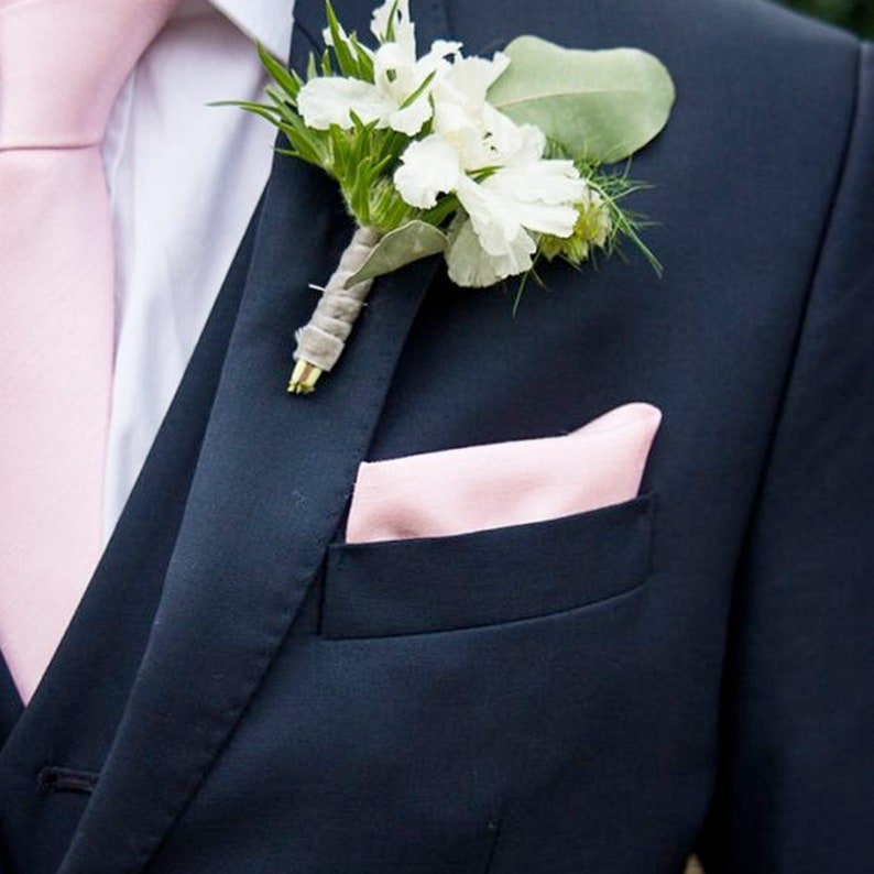 Blush Necktie & Pocket Square Set Wedding Tie Set in Blush Pink image 3
