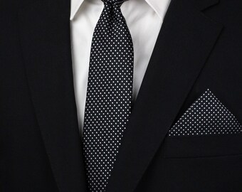 Cravatta Sottile Uomo A Pois Bianchi E Neri + Fazzoletto Da Taschino - Set Elegante Fatto A Mano - Foto 2