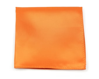 Orange Pocket Square | Bright Solid Orange Pocket Square | Formal Satin Finish Handkerchief in Bright Tangerine Orange (10 x 10 inch)