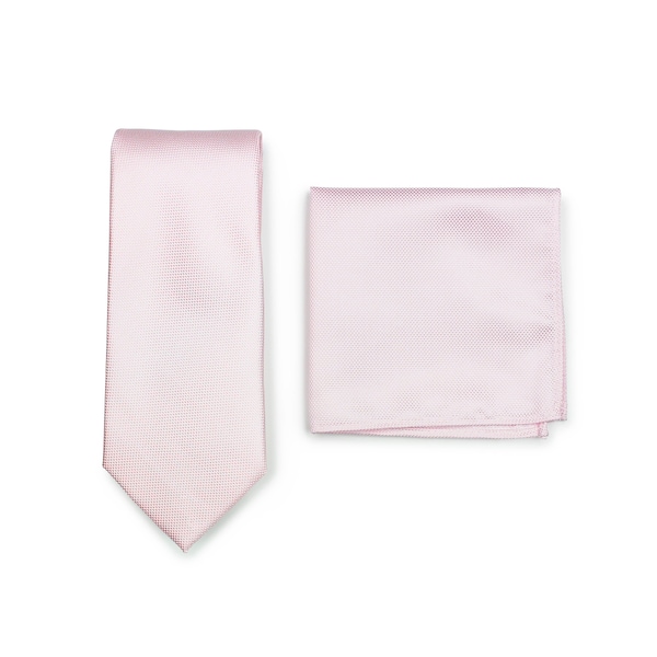 Wedding Necktie Set | Necktie and Pocket Square Set in Solid Blush Pink | Matte Finish with Elegant Microtexture