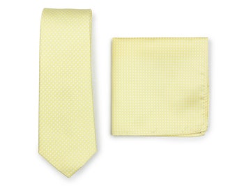 Yellow Skinny Tie Set | Mens Skinny Tie and Matching Hanky in Pastel Yellow