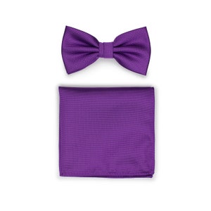 Violet Bow Tie Set | Bow Tie Hanky Set in Violet Purple | Solid Color Men&#39;s Bow Tie and Pocket Square in Violet Purple in Matte Finish