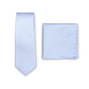Baby Blue Tie Set | Skinny Tie in Light Baby Blue with Matching Pocket Square | Slim Cut Necktie in Light Baby Blue with Matching Suit Hanky