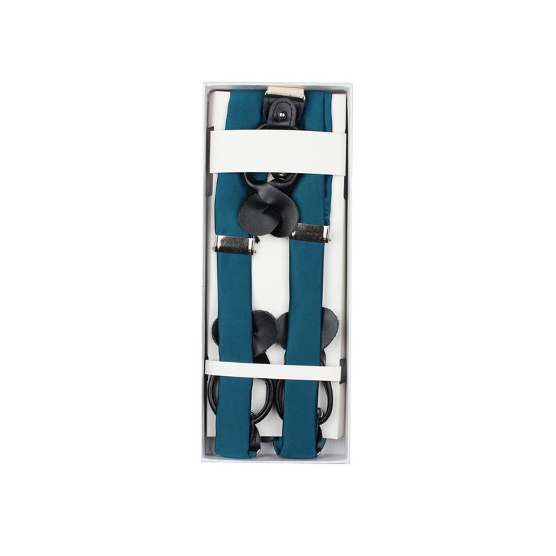 Wedding Suspender and Tie Set in Oasis Teal Blue Bow Tie Bow Tie Set Peacock Color Mens Suspender Pocket Square Teal Suspender