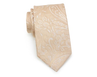 Champagne Paisley Tie | Mens Wedding Necktie in Champagne Cream with Paisley Design