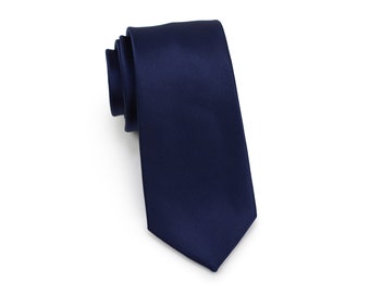 Kids Necktie in Navy | Ring Bearer Tie in Navy | Elegant Satin Finish Tie in Dark Navy Blue in Boys Size (fits ages 5-12)