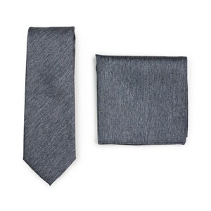 Charcoal Skinny Tie Set | Dark Charcoal Gray Tie + Hanky Set in Slim Width