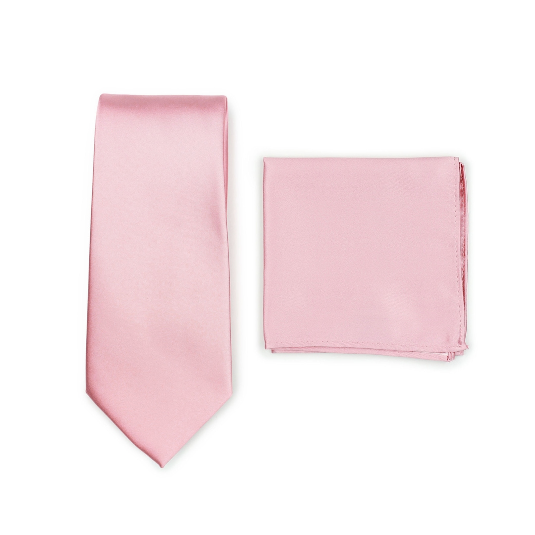 Petal Pink Tie Set Men's Tie Matching Pocket Square in Petal Pink Formal Wedding Ties and Pocket