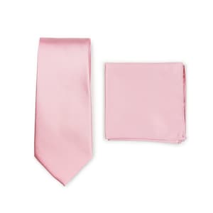 Petal Pink Tie Set | Men&#39;s Tie + Matching Pocket Square in Petal Pink | Formal Wedding Ties and Pocket Squares in Solid Petal Pink