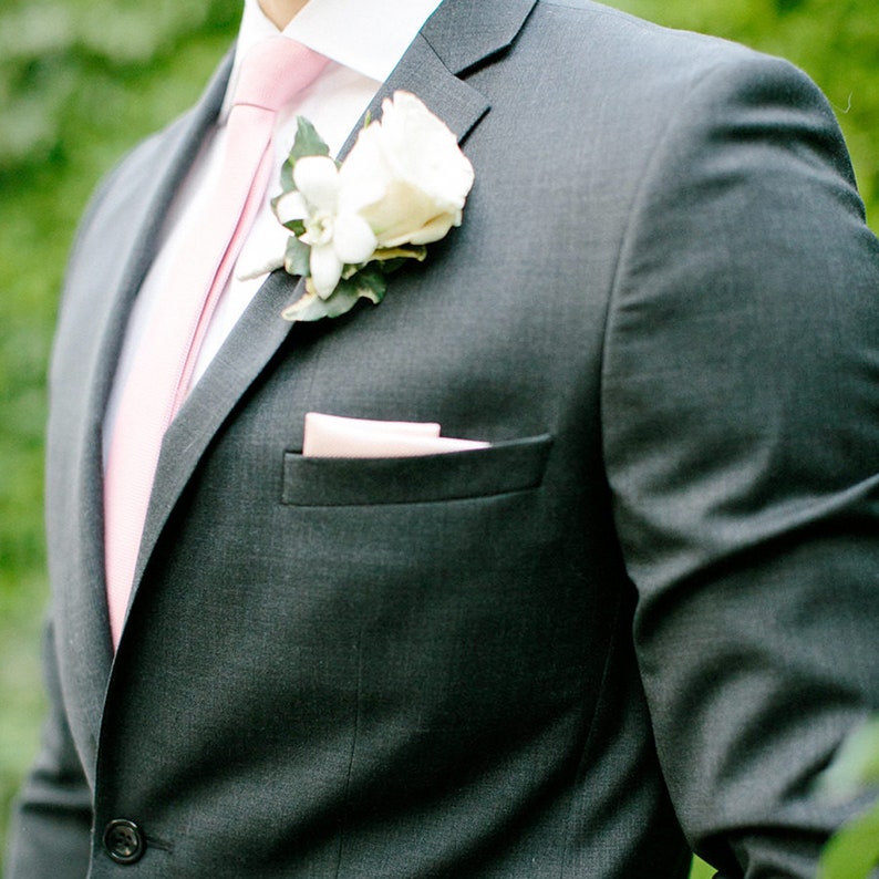 Blush Necktie & Pocket Square Set Wedding Tie Set in Blush Pink image 2