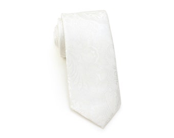 Cravate ivoire Paisley Kids | Cravate taille garçon en ivoire avec motif cachemire tissé | Cravate formelle de porteur d'alliances en ivoire avec Paisleys (convient aux enfants de 5 à 10 ans)