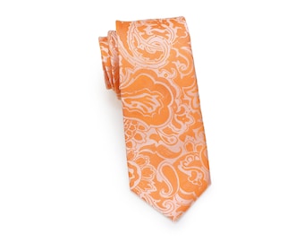 Tangelo Orange Kids Tie | Paisley Design Boys Necktie in Bright Orange | Bright Orange Colored Tie with Paisley Print for Kids (ages 5-11)