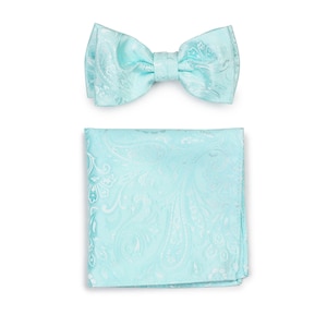 Fliege Set in Rotkehlchen Ei blau | Sommer fliege in hellem Pastell Aqua Paisley Muster