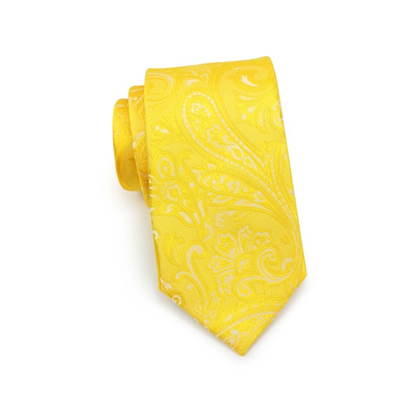 Canary Yellow Tie | Paisley Wedding Tie in Bright Canary Yellow