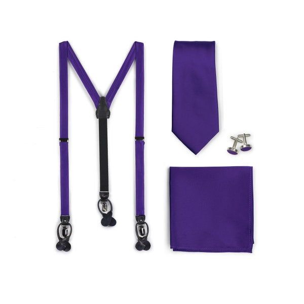 Regency Purple Suspender + Tie Set | Formal Menswear Accessories in Regency Purple | Iris Purple Suspender, Necktie, and Pocket Square Set