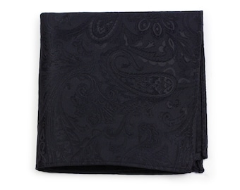 Black Paisley Hanky | Formal Black Tie Pocket Square in Jet Black Paisley Design