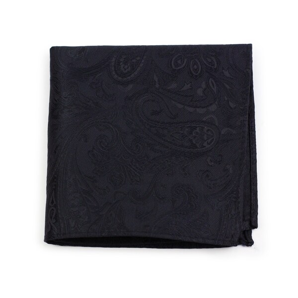 Black Paisley Hanky | Formal Black Tie Pocket Square in Jet Black Paisley Design