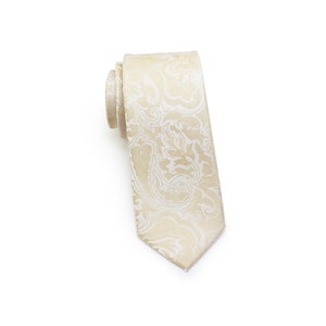Champagne Paisley Kids Tie | Boys Necktie in Champagne Cream with Paisley Design | Kids Sized Necktie in Cream Champagne (fits ages 5-10)
