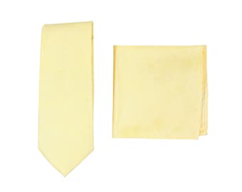 Spring Yellow Mens Tie Set | Woodgrain Weave Designer Necktie + Hanky in Spring Yellow